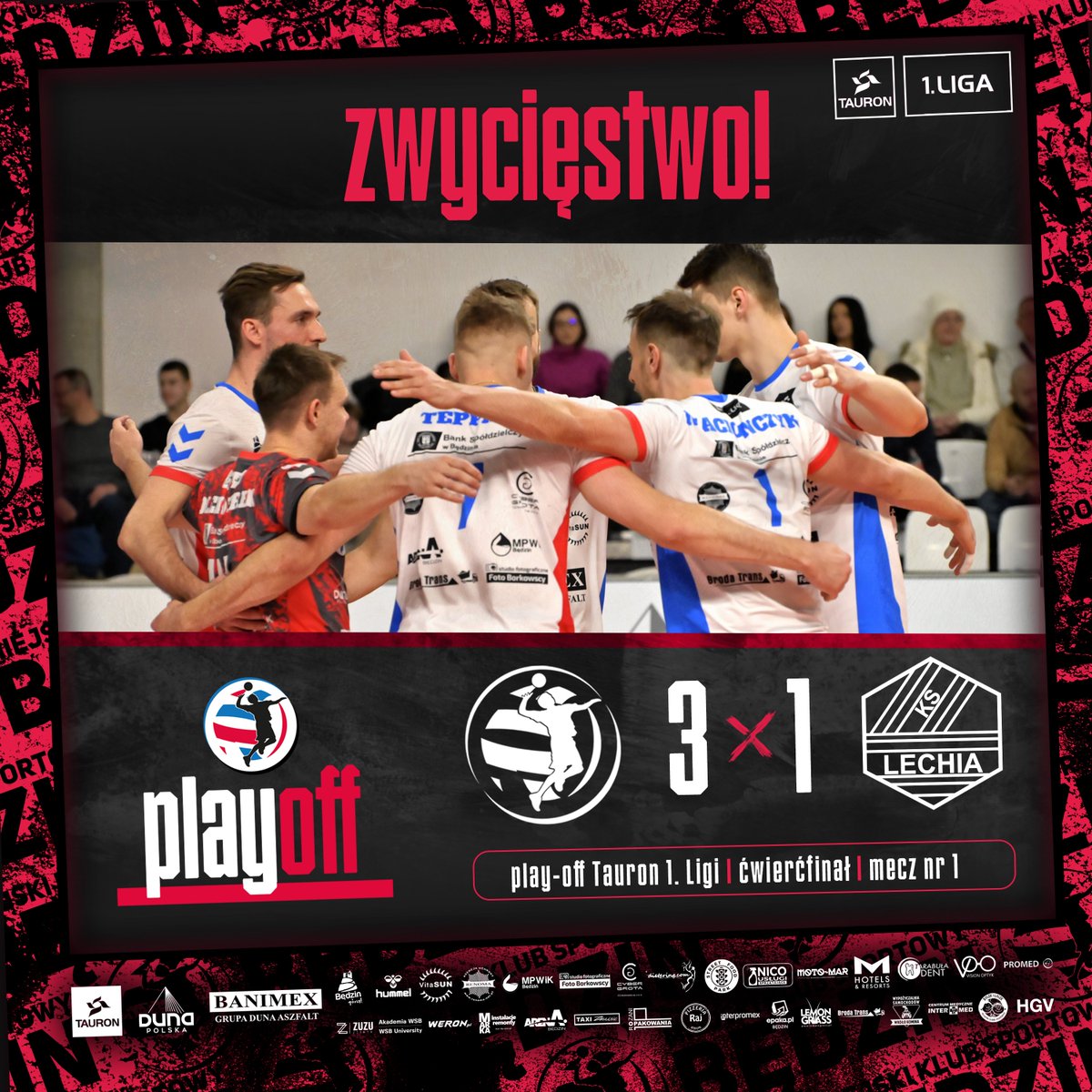 mksbedzinsa's tweet photo. 𝗣𝗜𝗘𝗥𝗪𝗦𝗭𝗬 𝗞𝗥𝗢𝗞 𝗪𝗬𝗞𝗢𝗡𝗔𝗡𝗬❗✅

Na przywitanie z fazą play-off @TAURON1Liga MKS Będzin pokonał u siebie Lechię Tomaszów Mazowiecki 3:1 (25:18, 21:25, 27:25, 25:16).

𝗦𝘁𝗮𝗻 𝗿𝘆𝘄𝗮𝗹𝗶𝘇𝗮𝗰𝗷𝗶: 1:0 dla MKS-u. https://t.co/32dmUHSLge
