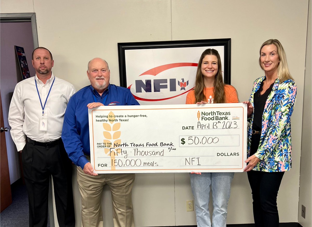 We proudly support @ntfb's mission to close the hunger gap in North Texas. Our donation provides 150K nutritious meals and supports a food pantry for underserved communities. Thank you, @ntfb, for your incredible work. We're honored to join the fight against hunger. #NFIBeTheWe
