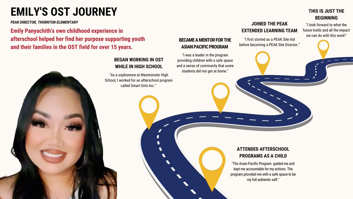 COAfterschool's tweet photo. Emily Panyachith's own childhood experience in #afterschool helped her find her purpose in supporting youth in the #OST field for over 15 years. Learn more about Emily's journey into OST at https://t.co/Nr4HItGxq0. @afterschool4all @NatlAfterSchool #heartofafterschool https://t.co/JgEivrf3yX
