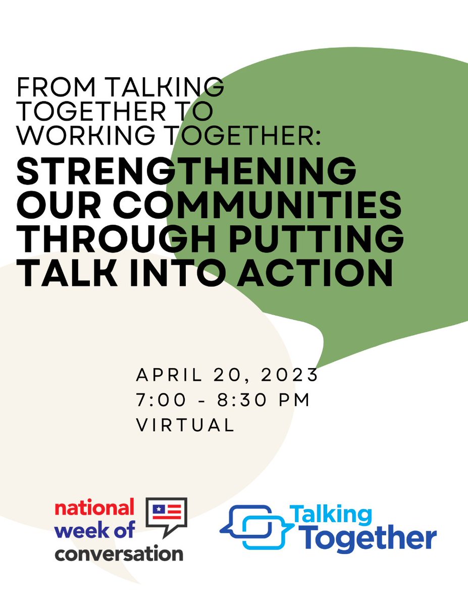 Our last Talking Together event is coming up Thursday night. Join us for a virtual panel-led conversation highlighting the visionary bridge-building work of local community organizations.

Find out more at: bit.ly/WorkingTogethe…