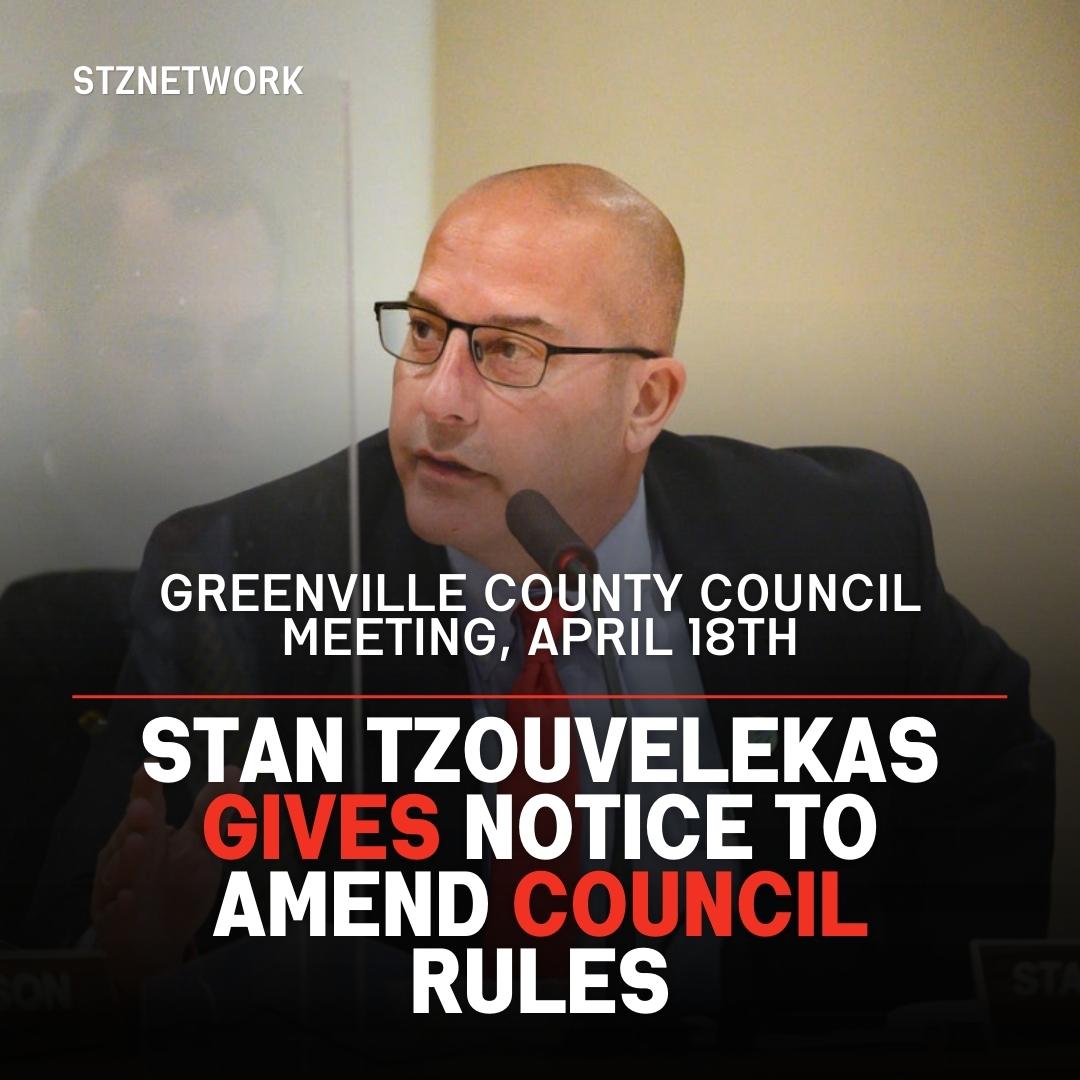 StZnetwork's tweet photo. At a recent #GreenvilleCountyCouncil meeting, #CouncilmanStanTzouvelekas proposed a change to the Council Rules requiring items introduced by Council members and referred to standing committees to appear on the committee's agenda within 60 days. #STZnetwork #StanTzouvelekas https://t.co/WRwu0M55vB