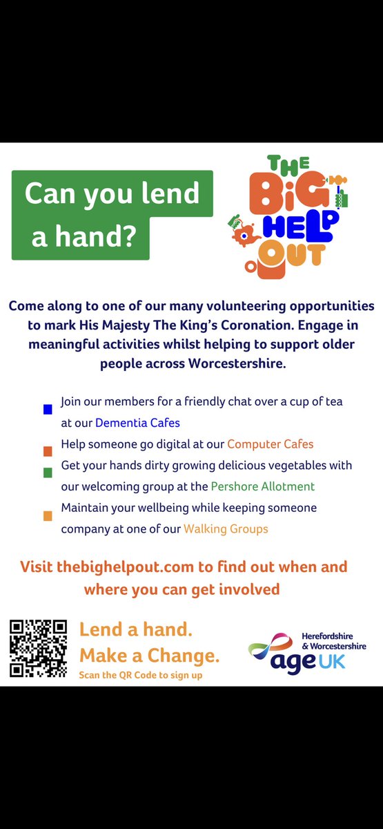 If you can help out in anyway it would be greatly appreciated #TheBigHelpOut @TheBigHelpOut23 @AgeUKWMH @PershoreVC