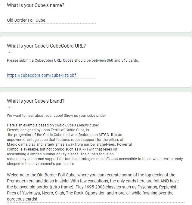We're running it back! Just submitted my freshly tuned old border foil cube to @MTGCubeCon 2023. Let's go!!!

If you thought this was a great cube last year, it's 2x as good now. Check it out: cubecobra.com/cube/list/obf

May submit something else special, too...stay tuned!

#mtgcube