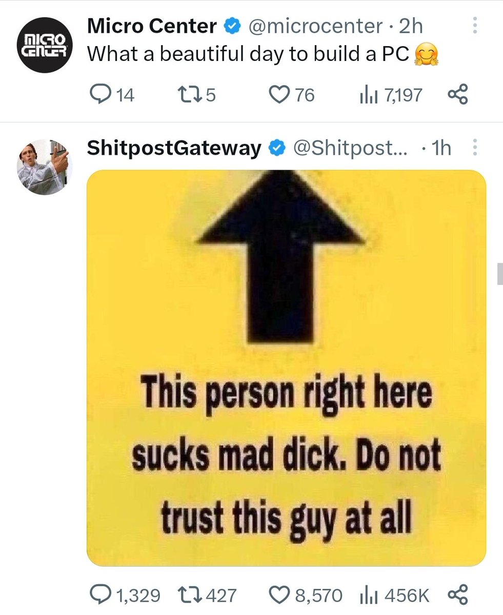 MasonPines2001's tweet photo. @ShitpostGate Nooooo not @microcenter https://t.co/kANhLcFnSA