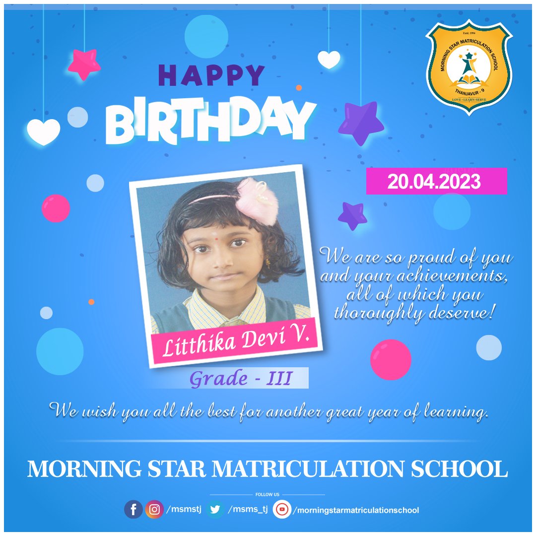 MSMS_TJ's tweet photo. Cheerful birthday to a genuinely dedicated student! A birthday is a day to celebrate your achievements, your accomplishments, and your future. Wishing the absolute best to you on your special day this year! 
Call/ WhatsApp: 7708005062
To know more visit: https://t.co/dP7ZXUDWQW https://t.co/CAaXTyannc