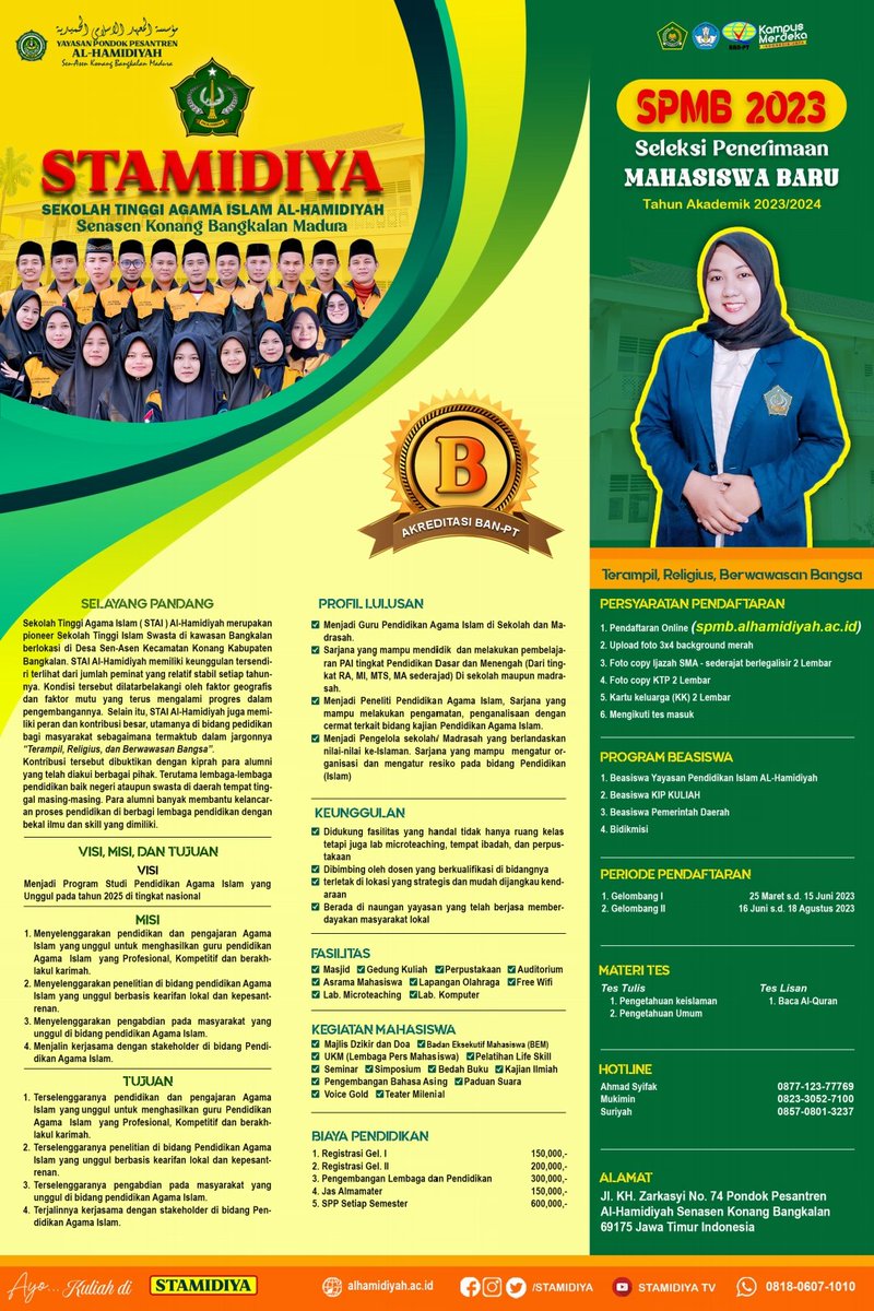 authoer's tweet photo. Sekolah Tinggi Agama Islam ( STAI ) Al-Hamidiyah merupakan pioneer Sekolah Tinggi Islam Swasta di kawasan Bangkalan berlokasi di Desa Sen-Asen Kecamatan Konang Kabupaten Bangkalan. STAI Al-Hamidiyah memiliki keunggulan tersendiri terlihat dari jumlah peminat yang relatif stabil https://t.co/tXT2Jg6aS2