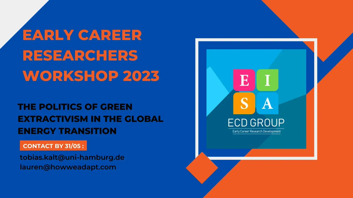 ECD_EISA's tweet photo. Are you an early career scholar interested in the global energy transition? If so, consider submitting a statement about your research experience, current projects, and areas of interest to join the workshop by @_tobiaskalt and Lauren Hermanus.
More info: https://t.co/4m4dWgfBOh https://t.co/cNABvleqie