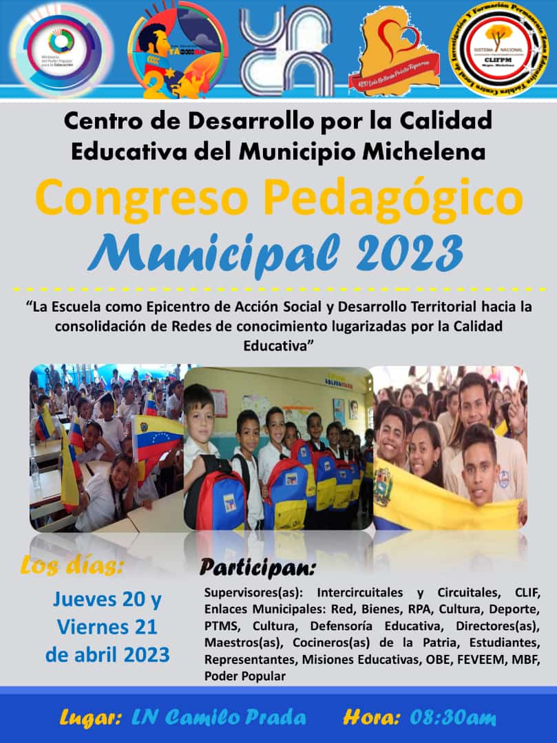 #18Abr Directora de CDCET, Ana <a href="/Berzabethg1/">Berzabethgandicaoficial</a> Gandica, nos invita cordialmente a participar en el Congreso Pedagógico Municipal 2023, los días 20 y 21 de Abril. <a href="/NicolasMaduro/">Nicolás Maduro</a> <a href="/_LaAvanzadora/">Yelitze Santaella</a> <a href="/FreddyBernal/">Freddy Bernal</a> <a href="/KaremDeBernal/">Karem Durán de Bernal</a> <a href="/Mippcivzla/">mippci</a> @MPPEDUCACION