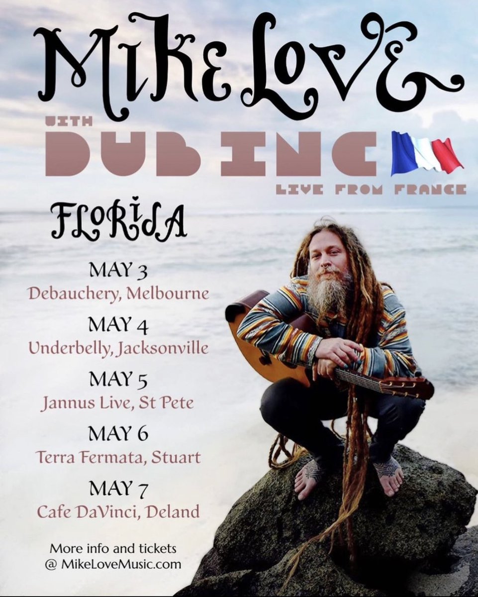 Florida, I’m coming. Ready to warm my bones and brown my skin in your sunshine state! I’m sure my brothers @dubincofficial from France are feeling the same.

We’ll bring you an unforgettable evening of music, vibes, healing &amp; celebration. It’s just a couple weeks away now! 🤙