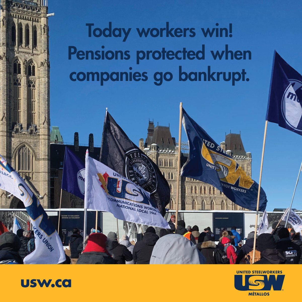 SteelworkersCA's tweet photo. โYear after year, we brought to MPs & Senators the heartbreaking stories of workers who had their pensions robbed,โ said National Director @MartyWarrenUSW.
โWe demanded that retirees would no longer be left at the back of the line in cases of bankruptcy. Today, we finally won.โ https://t.co/dcz7yl5ccQ