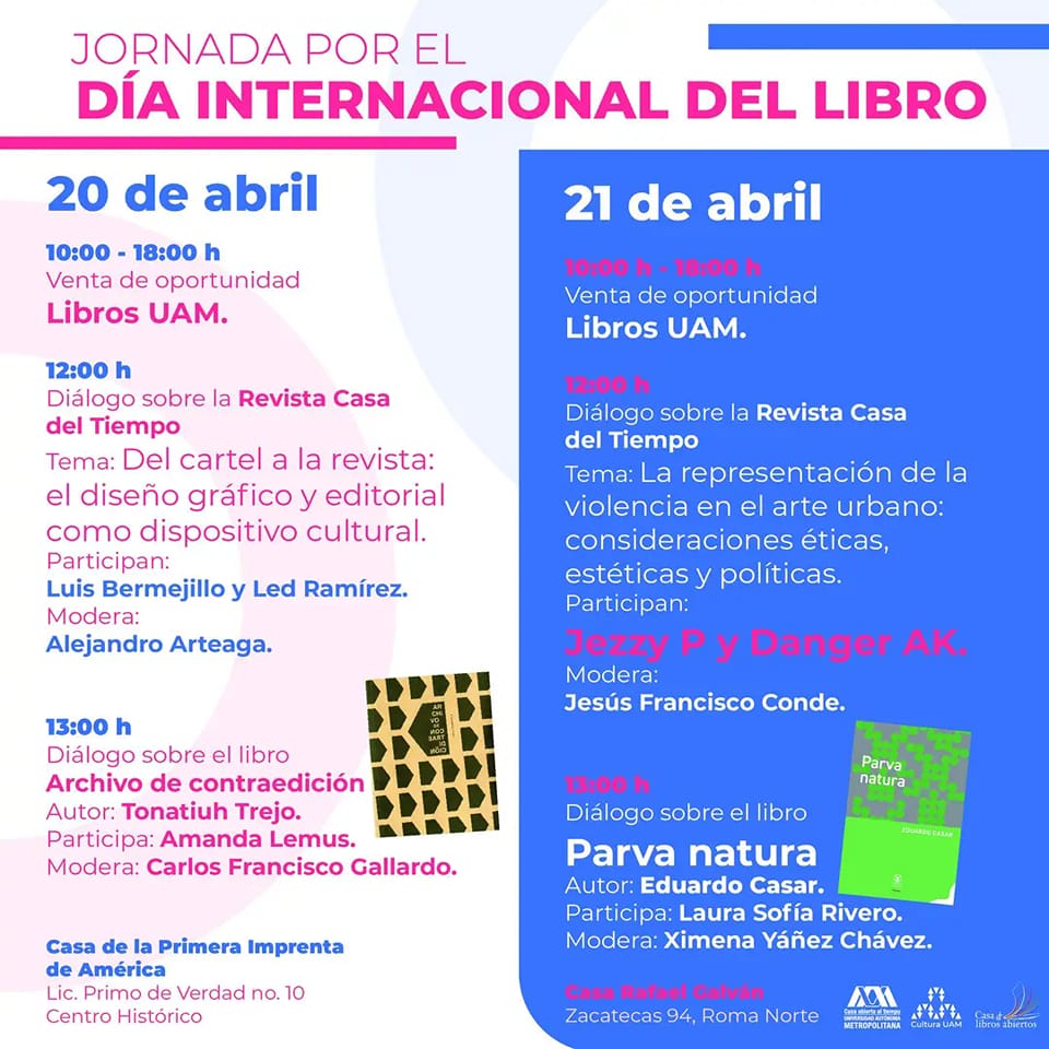 jezzy_p's tweet image. Los espero este viernes 21 de abril en Casa Rafael Galván de la UAM a las 12:00 h. Estaremos charlando sobre el tema &quot;La representación de la violencia en el arte urbano: consideraciones éticas, estéticas y políticas&quot; Entrada libre. 📚📚#LibrosUAM #DiaInternacionaldelLibro.