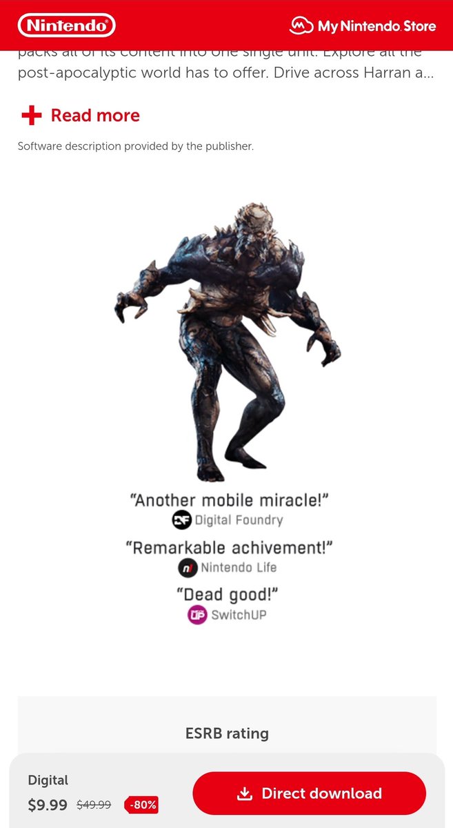 DtNewall's tweet photo. @SwitchUpG congrats guyz with your review being on nintendo switch website against game Dying Light.
By the way the hame is $9.99 on the US eshop currently. https://t.co/veYfwUoagd
