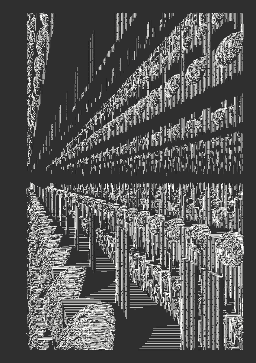 x0y0z0tn's tweet photo. lights, shadows and a long corridor #generativeart https://t.co/Vq3mzherca