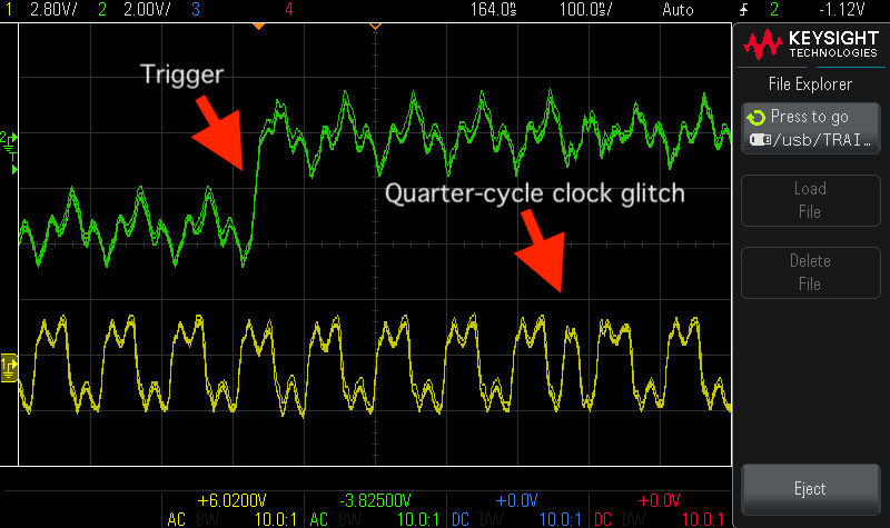 Clock glitching an STM32F042 with nothing but a @Raspberry_Pi Pico😎🥳 Thanks to PIO it's trivial to achieve 32MHz with 1/4 width clock glitches. With overclocking more than double that is possible!