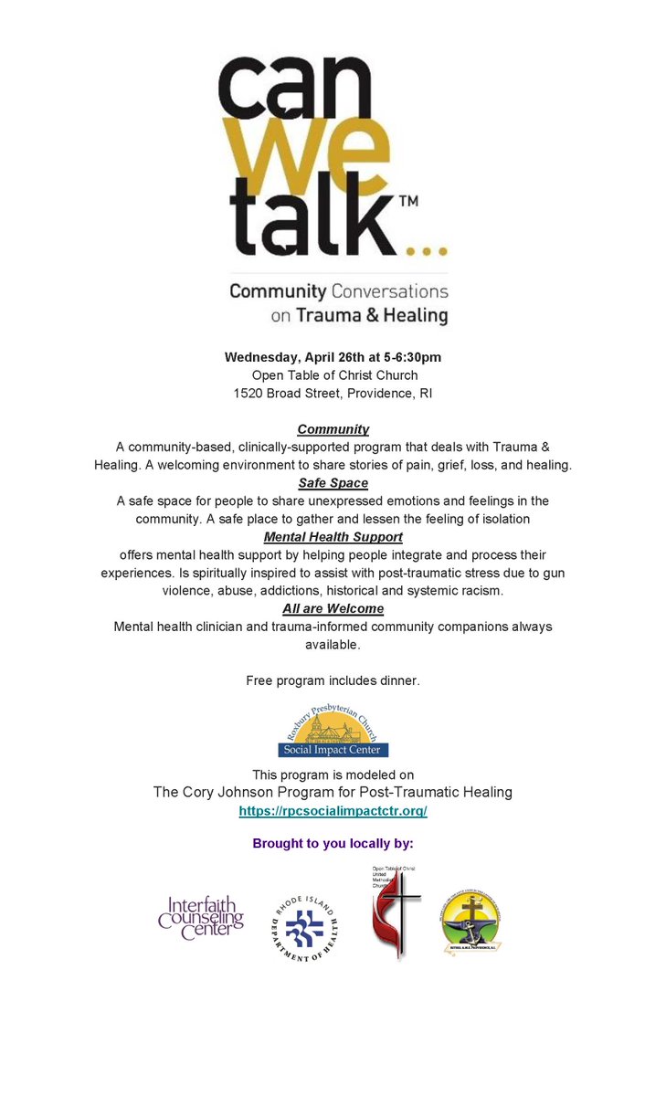 InterfaithRI's tweet photo. Join us on Wednesday, April 26th for our monthly Can We Talk event https://t.co/lLGmnxpoiz