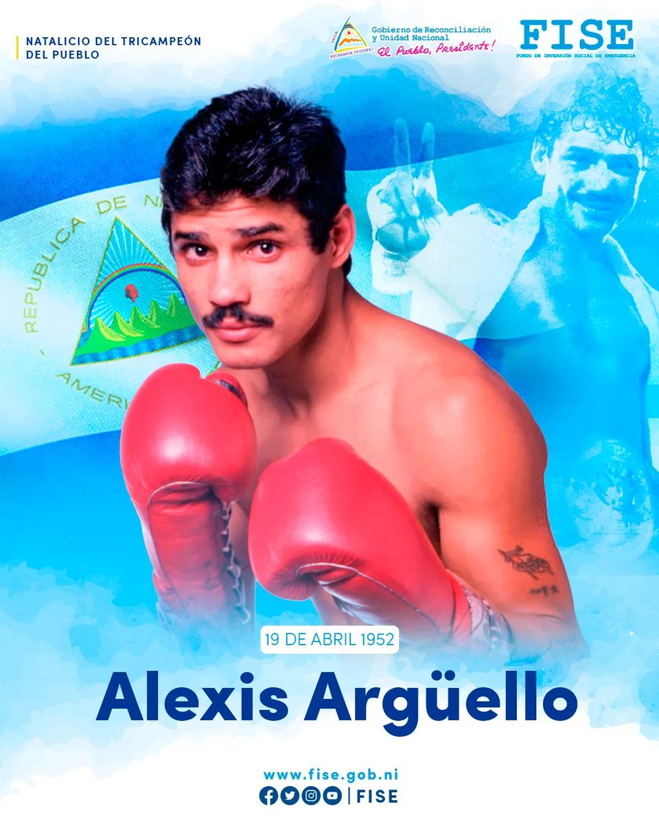 19 de abril | Día Nacional del Deportista Nicaragüense, en honor al tricampeón de boxeo y orgullo patrio, Alexis Argüello, que nació un día como hoy, pero de 1952. 🥊

#Nicaragua