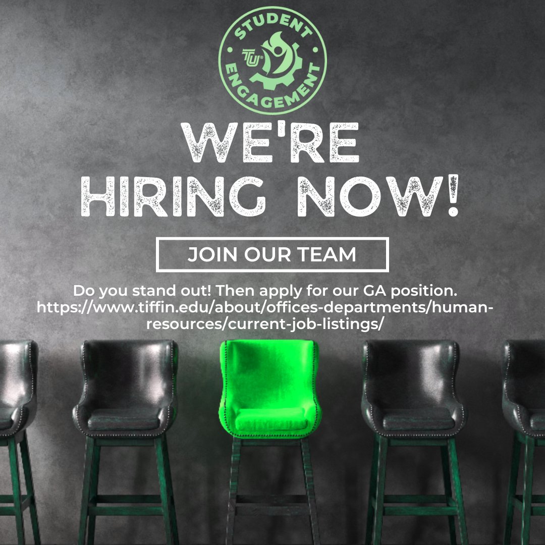 Going to be entering Graduate School in the Fall? Looking for GA position? Student Engagement is looking for a GA to start in the Fall. To check out the job description and to apply visit tiffin.edu/about/offices-…