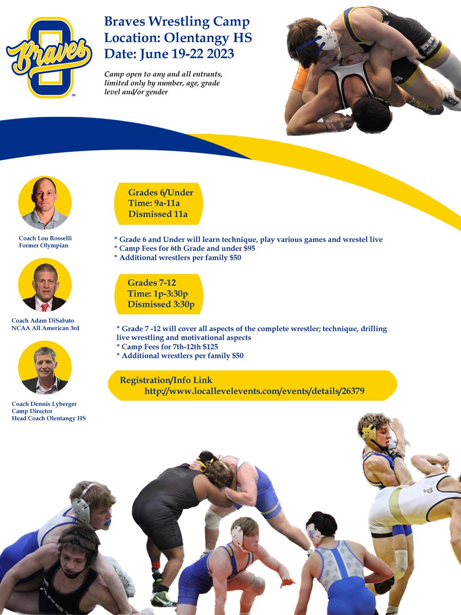 Olentangy HS wrestling camp.  6/19-6/22.  Grades K-12.  Link to sign up in comments.  <a href="/OHSathletics/">OHS Athletics</a>