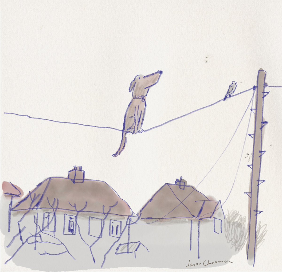 Dog on a wire.

#observationaldrawing #kidlitart #childrensbooks #picturebookillustration #illustratorsontwitter #dog #dogillustration #sketch #drawing #streetart #dogonawire #dogsoftwitter