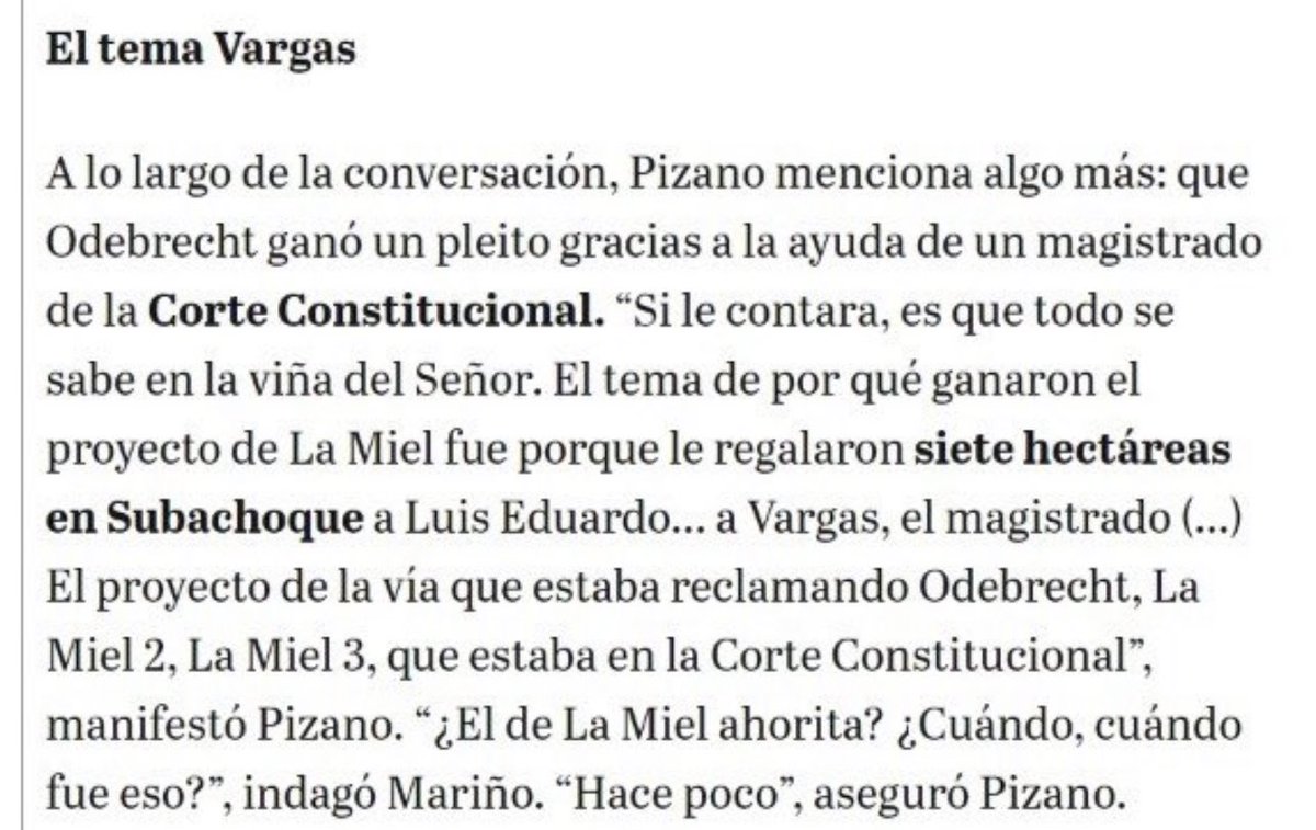 El actual embajador Luis E . Vargas lo mencionó jorge Pizano presuntamente asesinado con su hijo ,como uno de los beneficiarios de coimas de Odebrech. Un periodista llegó al final pero lo callaron.Tarde o temprano Odebrech dirá quienes recibieron los más de 80 millones de dólares