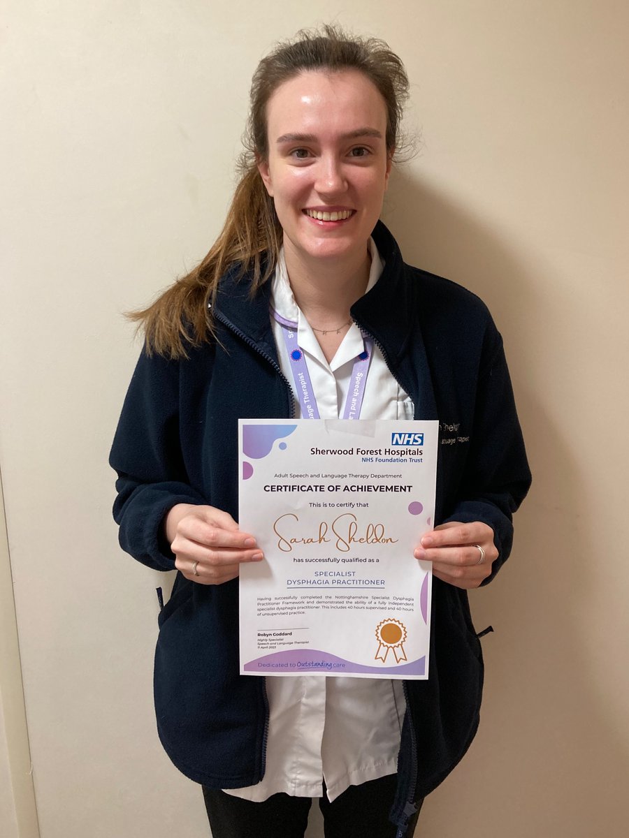 SFH Adult Speech and Language Therapy Team (@sfh_slt) on Twitter photo Double congratulations to @SarahEveSheldon 👏🏻⭐️🎉🥳In the last few weeks she has successfully qualified as a specialist dysphagia practitioner and started her Band 6 post working in the new ICSS service <a href="/SFHFT/">Sherwood Forest Hospitals NHS FT</a> <a href="/sfhtherapyteam/">SFH Therapy</a> <a href="/SFH_CSTO/">SFH_CSTO</a> <a href="/EccleshallHelen/">Helen Eccleshall</a> <a href="/SFHStrokeNurse/">Emma Davis</a> Double congratulations to @SarahEveSheldon 👏🏻⭐️🎉🥳In the last few weeks she has successfully qualified as a specialist dysphagia practitioner and started her Band 6 post working in the new ICSS service <a href="/SFHFT/">Sherwood Forest Hospitals NHS FT</a> <a href="/sfhtherapyteam/">SFH Therapy</a> <a href="/SFH_CSTO/">SFH_CSTO</a> <a href="/EccleshallHelen/">Helen Eccleshall</a> <a href="/SFHStrokeNurse/">Emma Davis</a>