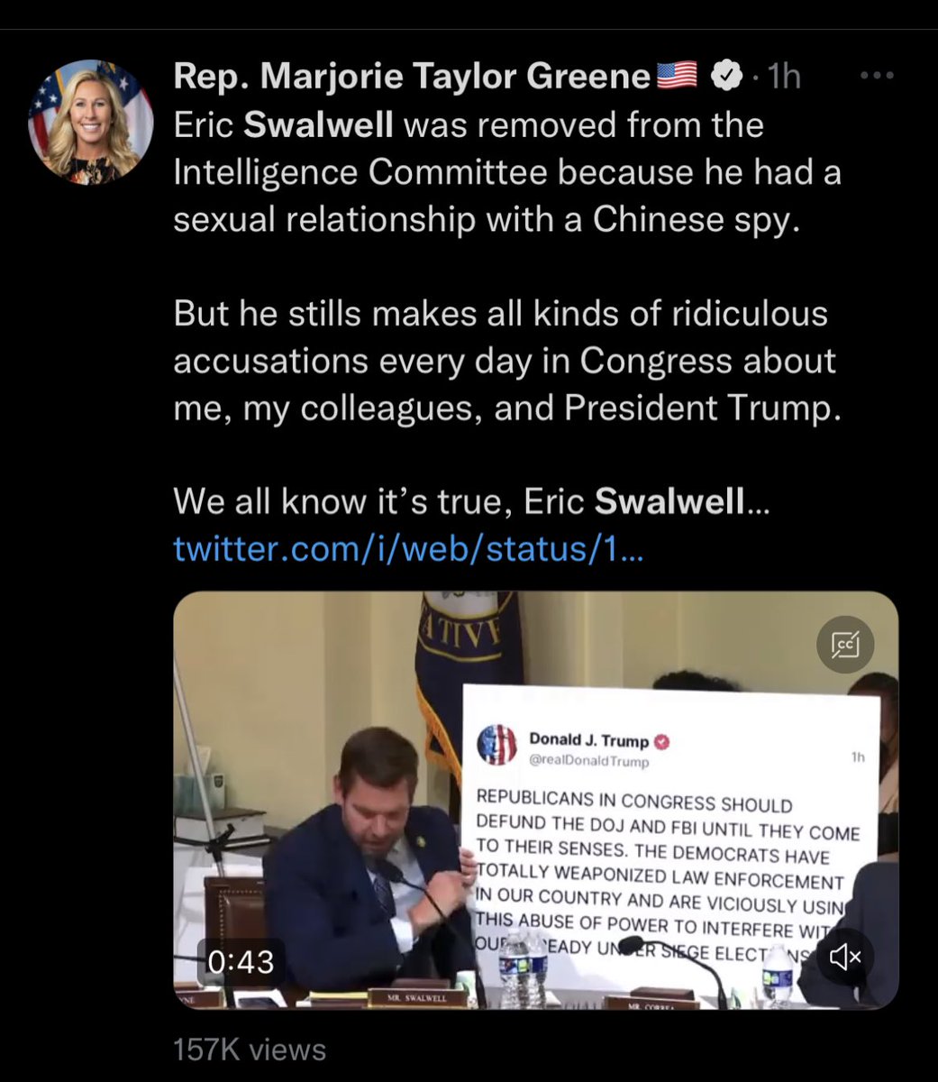 aintscarylarry's tweet photo. Marjorie Taylor Greene would do well to STFU about this fictitious Swalwell affair, considering her husband divorced her for cheating on him with the man she’s with now (who cheated on his wife with her) and for banging any dude with a pulse at her gym. https://t.co/YaUxrfWeja