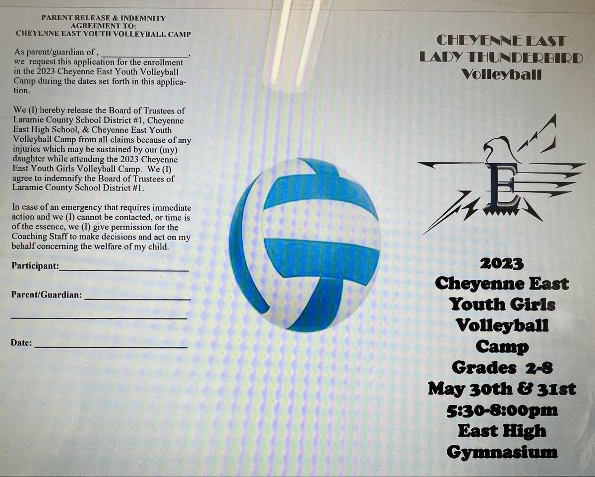 nlyurek2's tweet photo. Pre-Registration is now available for 2023 Thunderbird Youth Volleyball Camp! Camp is Early this year, May 30th &amp; 31st from 5:30-8:00pm!

https://t.co/073BGqLXQB https://t.co/qnRNWIVn3q