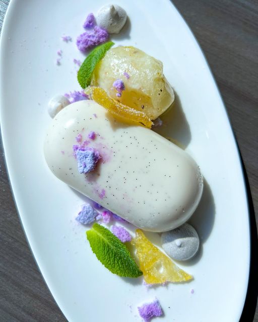 Our new spring desserts capture the beauty of the season with delicate flavours and hues 💐💜 a sweet promise of the colourful blooms to come!

GIN &amp; TONIC PANNA COTTA //
juniper &amp; lime sorbet, lavender meringue, lime chip