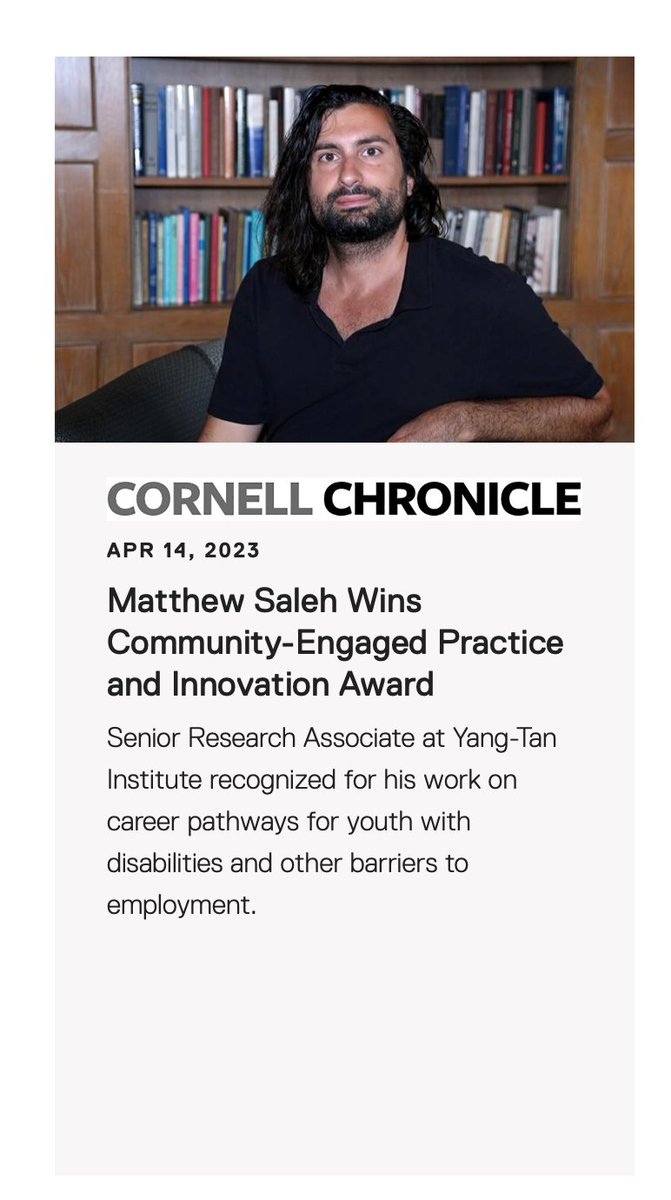 YTI's Matthew Saleh recently won a community-engaged practice and innovation award. Read more here: news.cornell.edu/stories/2023/0…