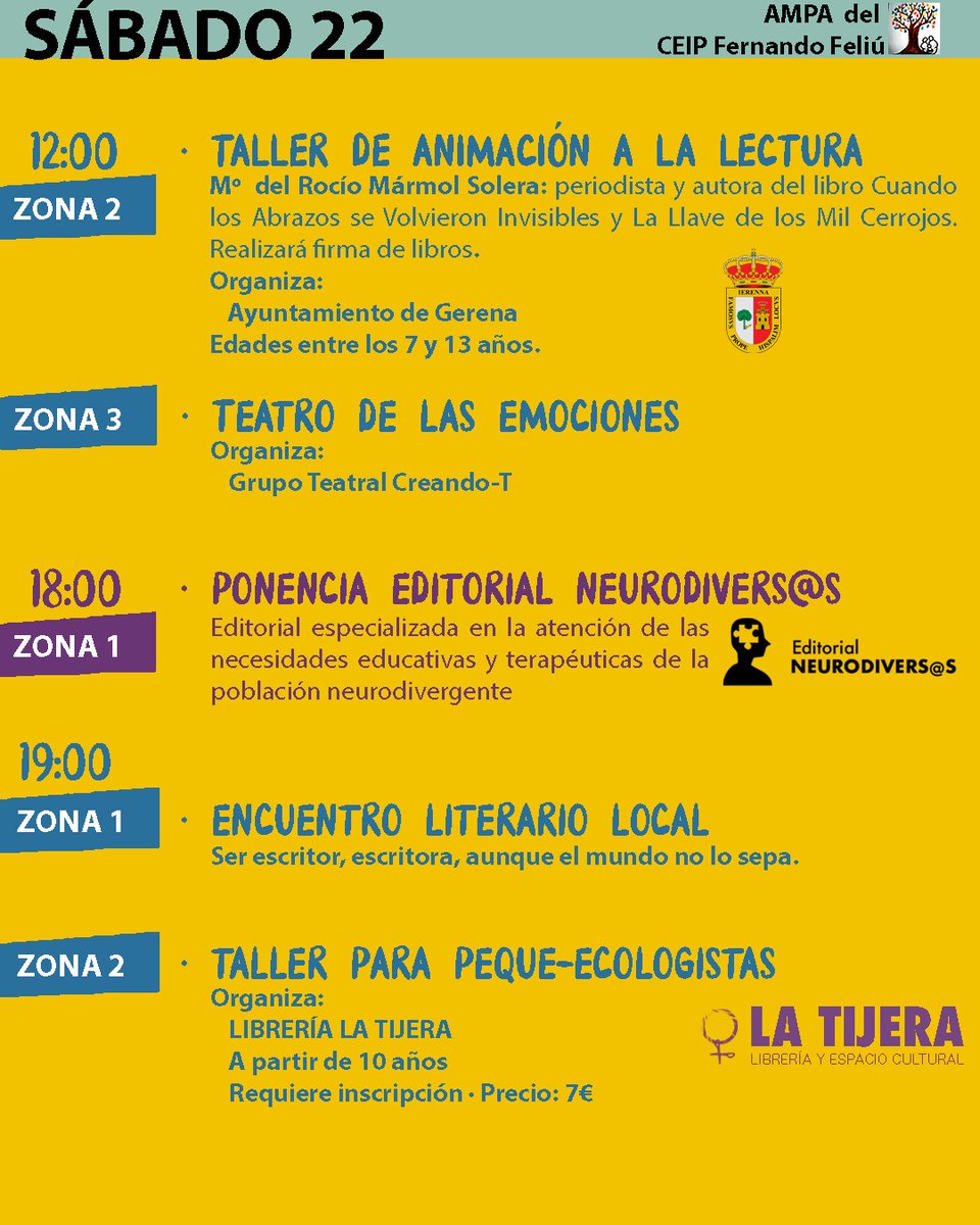 CeipFeliu's tweet photo. @ampa_en ha organizado la Feria inclusiva del libro que tendrá lugar del viernes 21 al domingo 23 de abril
 
-Yo, si tuviera hambre y estuviera desvalido en la calle no pediría un pan; sino que pediría medio pan y un libro,- Federico García Lorca 

#FeriaDelLibro @ComunicApro_ https://t.co/1As3RyFXAU