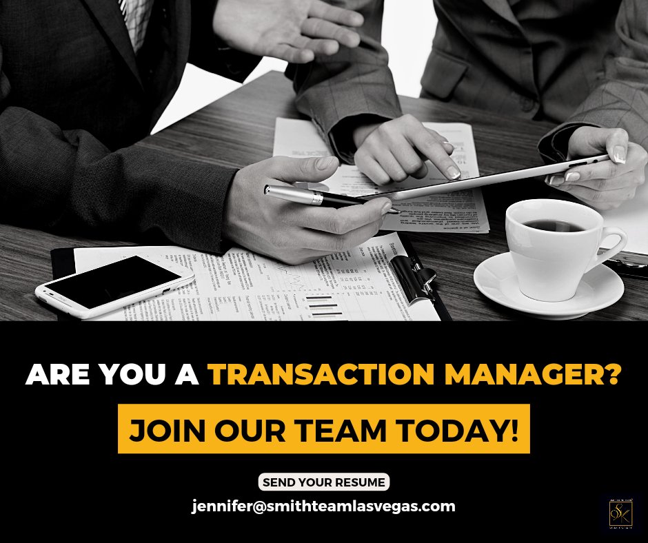 TheSmithTeamLV's tweet photo. Looking to advance your career in real estate? Our team is currently hiring a Transaction Manager to help manage our deals. Don't miss out on this exciting opportunity! 📊💼 #careeropportunities #RealEstateJobs #HIRINGNOW #transactionmanager https://t.co/wc9xqsyWtm