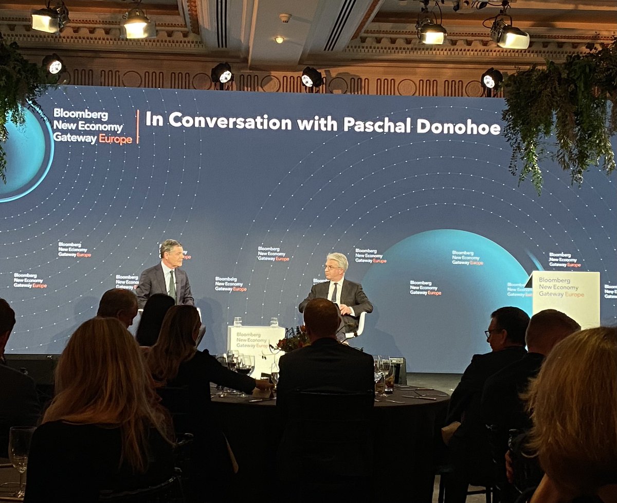 Minister @Paschald joins Bloomberg #NewEconomyGateway Europe as Gala Dinner speaker to talk to @RetoGregori about #reglobalisation.

#InvestInIreland 
 @IDAIRELAND @Entirl