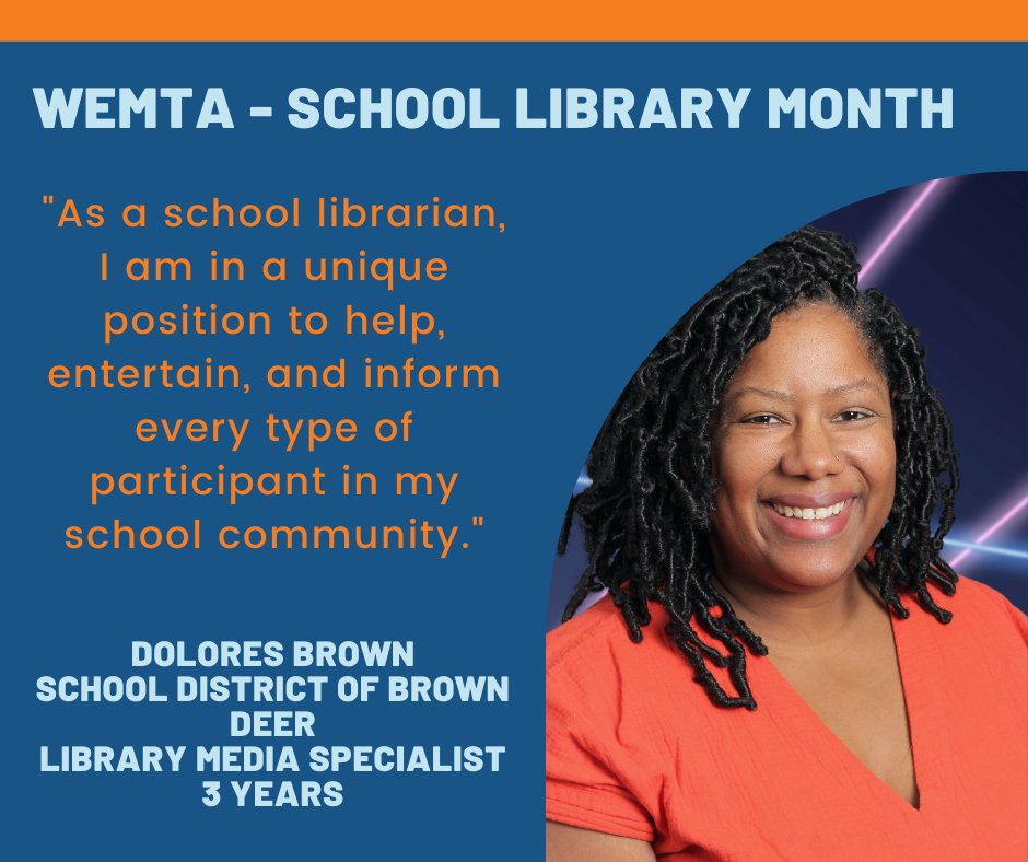 WEMTAOnline's tweet photo. Happy School Library Month!  @MissDeeReads  was a 2020 ALA Emerging Leader and part of the 2019 WLA Leadership Institute.  She has a MLIS. https://t.co/PF5RnPZGzO