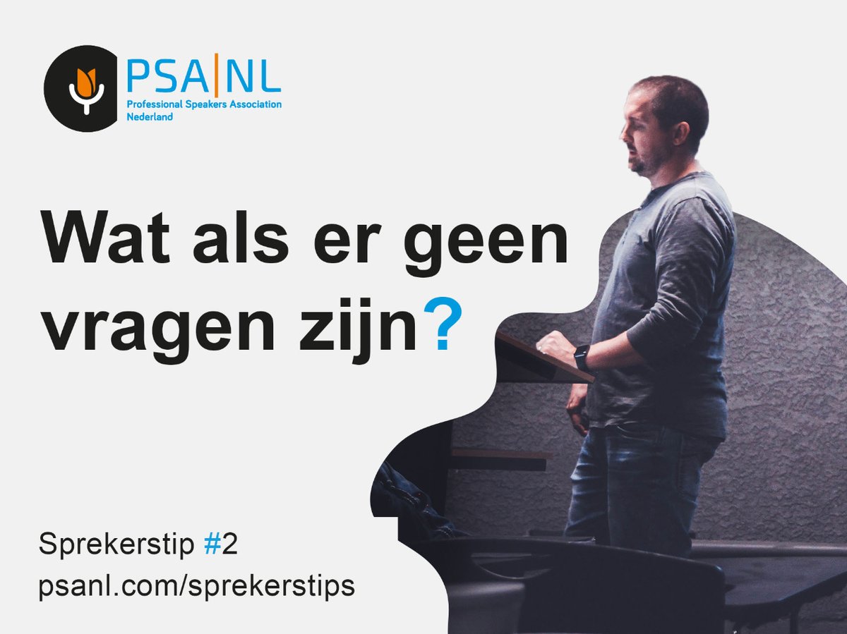 Ga in plaats van op het eind van je presentatie om vragen te vragen het gesprek aan met je publiek. Stel hen vragen. Maak er een conversatie van.

#sprekerstip #presentationskills #psanl