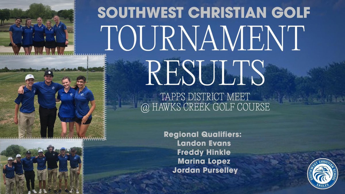 scs_athletics's tweet photo. 🦅⛳️ RESULTS ⛳️🦅

#SCSGolf spent the last two days at Hawks Creek Golf Course competing in the TAPPS District Meet.

#GoEagles https://t.co/ymEJCVGdul