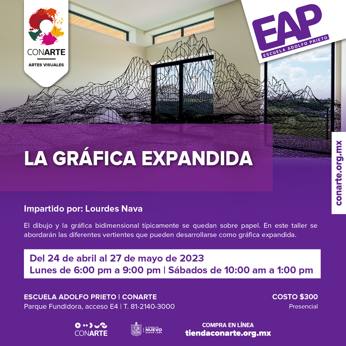 conartenl's tweet photo. Imagina sobrepasar las barreras de la gráfica y dibujo bidimensional ✏️ ¡Ven a desarrollar y aprender sobre la gráfica expandida!

🗓️ Del 24 de Abril al 27 de Mayo  | Lunes 🕖6:00 pm a 9:00 pm | Sábados 🕖10:00 am a 1:00 pm 

Costo $300
#TiendaCONARTE 🎟️ https://t.co/wOCE3ZbL7z https://t.co/EV3Tr57v2D