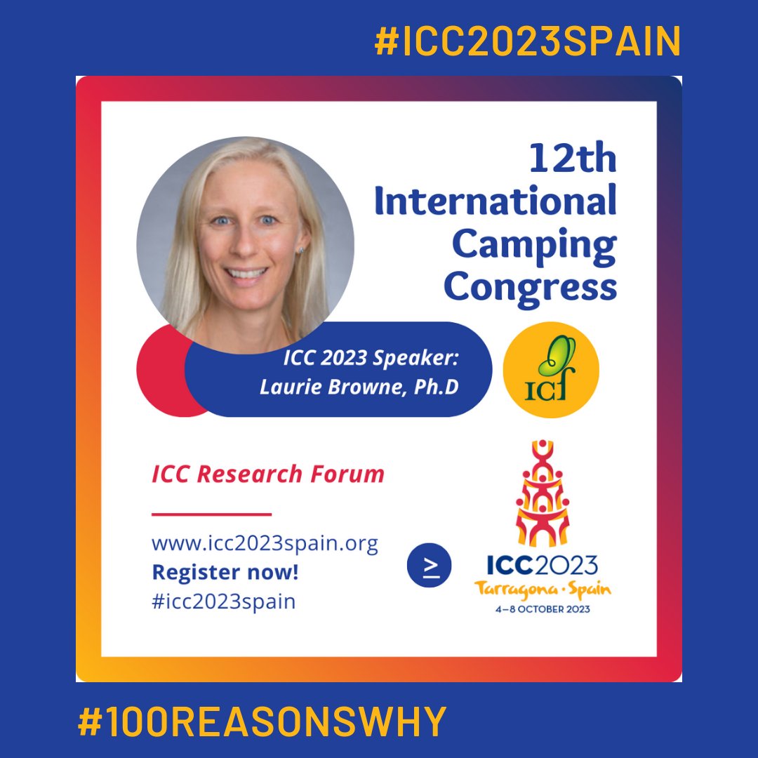 ICFButterfly's tweet image. 100 Reasons to Attend the 12th ICC in Spain - October 4-8, 2023

#ICCcamppros

Laurie Browne, Ph.D.
Senior Director of Research &amp;amp; Education at ACA US
icc2023spain.org/program/#prese… 

#ICC2023Spain #fempinya #ICF_camping_fellowship #ICFButterfly #Tarragona #Spain #Salou #100reasonswhy