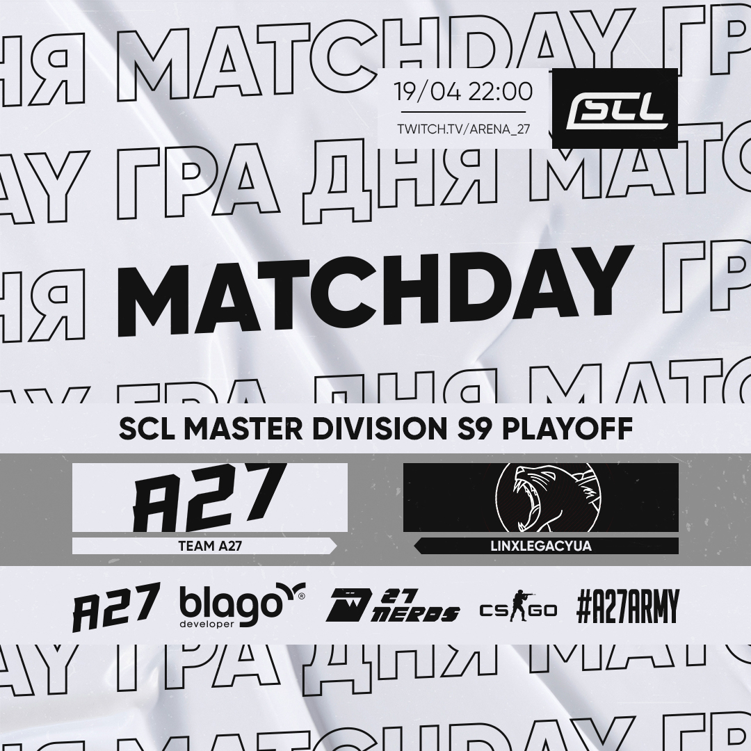 Right now playoff <a href="/scleague_net/">SCL.GG</a> MASTER Division S9

vs @LinxLegacyGG - 21:00 CET 
Match - bit.ly/43FDgKR 
Caster - <a href="/LyonderM4ks/">Maksym Lyonder</a>

Stream - twitch.tv/arena_27