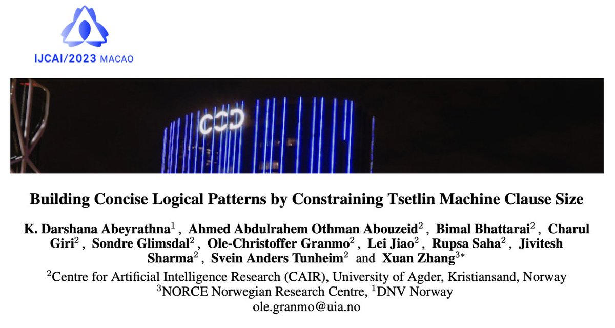 Hurrah! Our paper has been accepted at #IJCAI2023. Many thanks to the outstanding team! #TsetlinMachine #DemocraticAI #GreenAI #LogicalAI