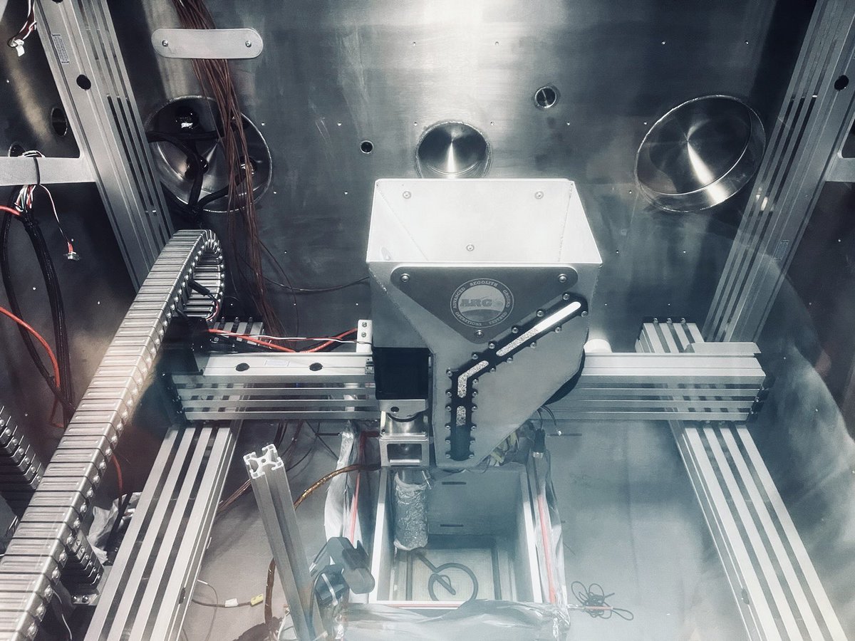 Cryogenic vacuum 3D printing inside <a href="/NASA/">NASA</a> simulated lunar test bed. Our extruder is holding up well.