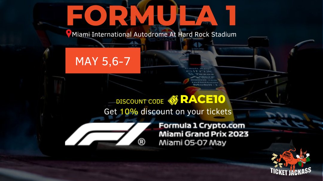 JackassTicket's tweet photo. Buy your tickets now and get ready!
EVENT: MAY 5,6-7
📍Miami International Autodrome At Hard Rock Stadium

PROMO CODE: RACE10

More information at
https://t.co/l8vIcKEapN 
#formula1 #discounttickets #miami #ticketjackass https://t.co/I9SYyzWWqF