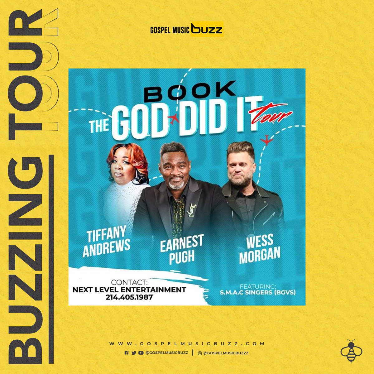 Calling all promoters and booking managers!  Book  the 'God Did It tour' featuring @earnestpugh, @WessMorgan, and @TiffanyAndrews. 

☎️: (214) 405- 1987

.
#NewTour #GodDidIt #Gospelmusic #EarnestPugh #WesMorgan #TiffanyAndrews #GospelMusicbuzz🔁