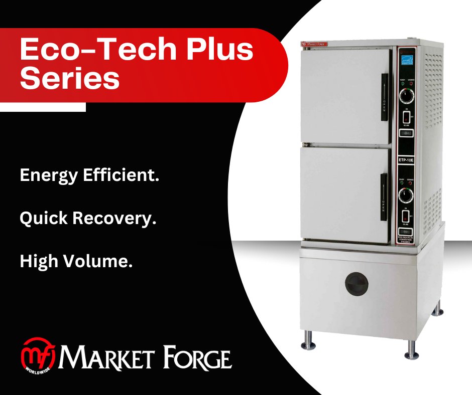 Add substantial energy savings on energy-related costs with Market Forge's Eco-Tech Plus Series. This Energy Star-qualified steamer incorporates a water management system that reduces the amount of water used during operation.