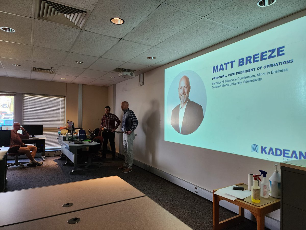 KadeanConstruct's tweet image. Thank you to Matt Breeze, VP of Operations and Kyle Wilson, Design-Build Director for taking time to present to the Construction Management Organization of SEMO.

#kadeanconstruct #60thanniversary #generalcontractor #stlouisconstruction #designbuild #constructionmanagement #semo