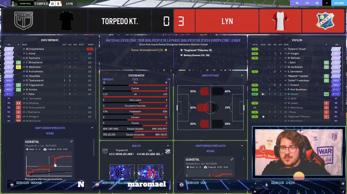 VikFM_'s tweet photo. Peu de choses à dire vu qu’on est en période de mercato estival mais:
- Win vs Torpedo Kutaisi 3-0! En UECL pour le retour en Europe 🙌
- Par contre défaite vs Valerenga en championnat, le rival, qui nous fait replonger… 🫠
#FM23 #FootballManager2023 #TwitchFr #FKLyn https://t.co/1tt5XBsdf0