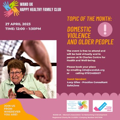 WANDCharityUK's tweet photo. Next Thursday we are holding a talk about domestic violence among older people with our guest speaker Lucy Giles from SafeLives.

The free event will be held virtually and online. Please get in touch via email or call us💜

#womenscharity #domesticviolence #londoncharity https://t.co/MxMwEQisPX