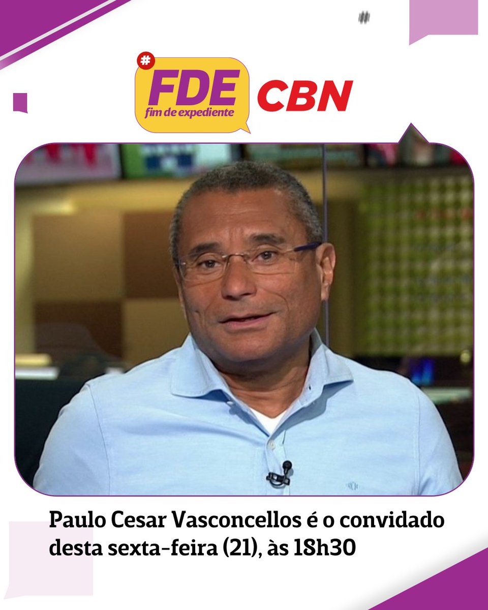 CBNoficial's tweet photo. Nesta sexta-feira (21), a partir das 18h30, @danstulbach, @tecomedina e Zé Godoy (@Artedeandar) recebem o jornalista Paulo Cesar Vasconcellos, no @fdecbn. Acompanhe pelo rádio, site ou app da CBN! #FDECBN #NoArNaCBN https://t.co/Inh81jyDcp