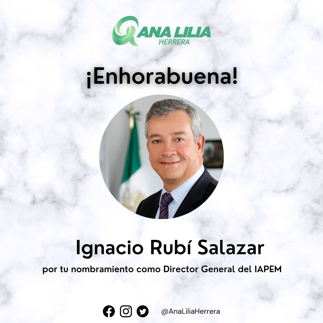 Todo el éxito, <a href="/ignacio_rubi/">Ignacio Rubí</a> por tu encomienda como Director General del <a href="/IAPEM/">IAPEM</a>; estoy segura que desempeñarás un gran trabajo para profesionalizar e innovar la Administración Pública en el #EdoMéx. 👏🏼👏🏼