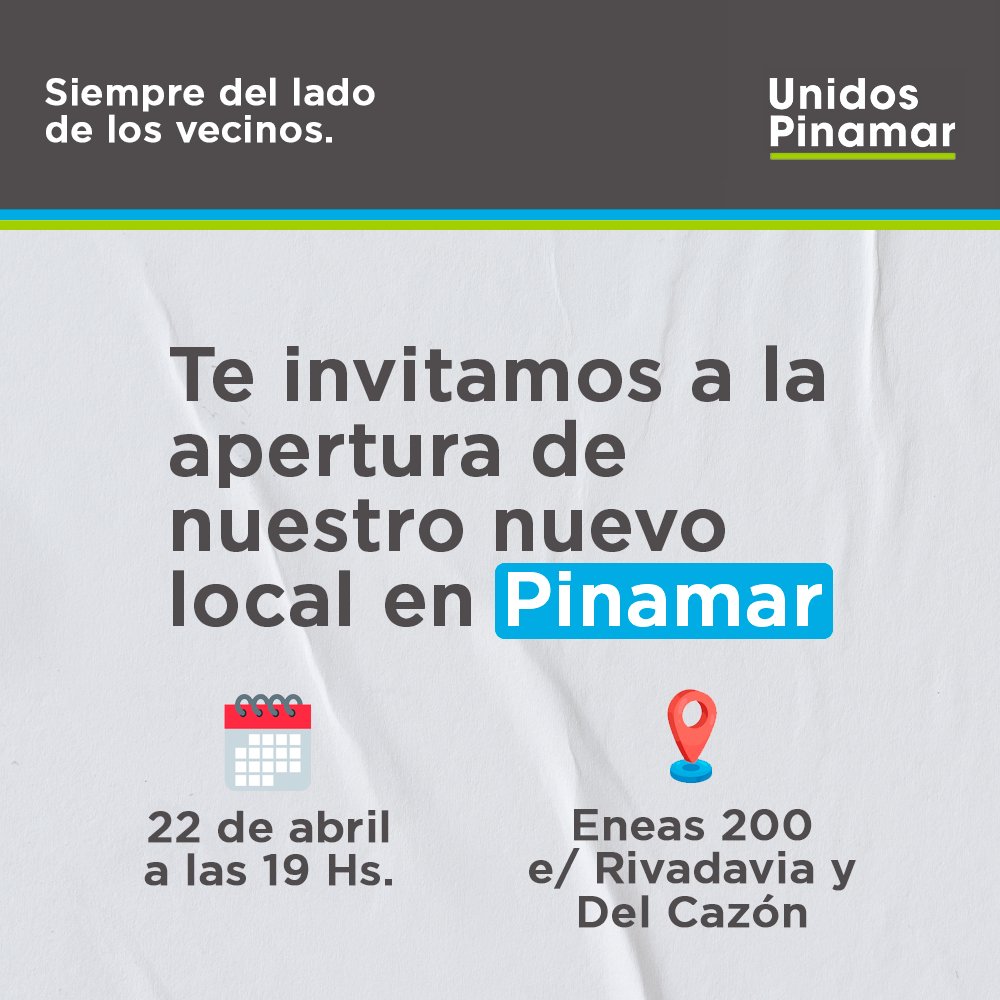 MatiasMelia's tweet photo. 💣 GRAN INAUGURACIÓN 💣

Acercate y compartamos éste momento tan especial 💚🤍

Con la convicción intacta de que unidos vamos a transformar #Pinamar 💪 https://t.co/lzl18Lmf5D