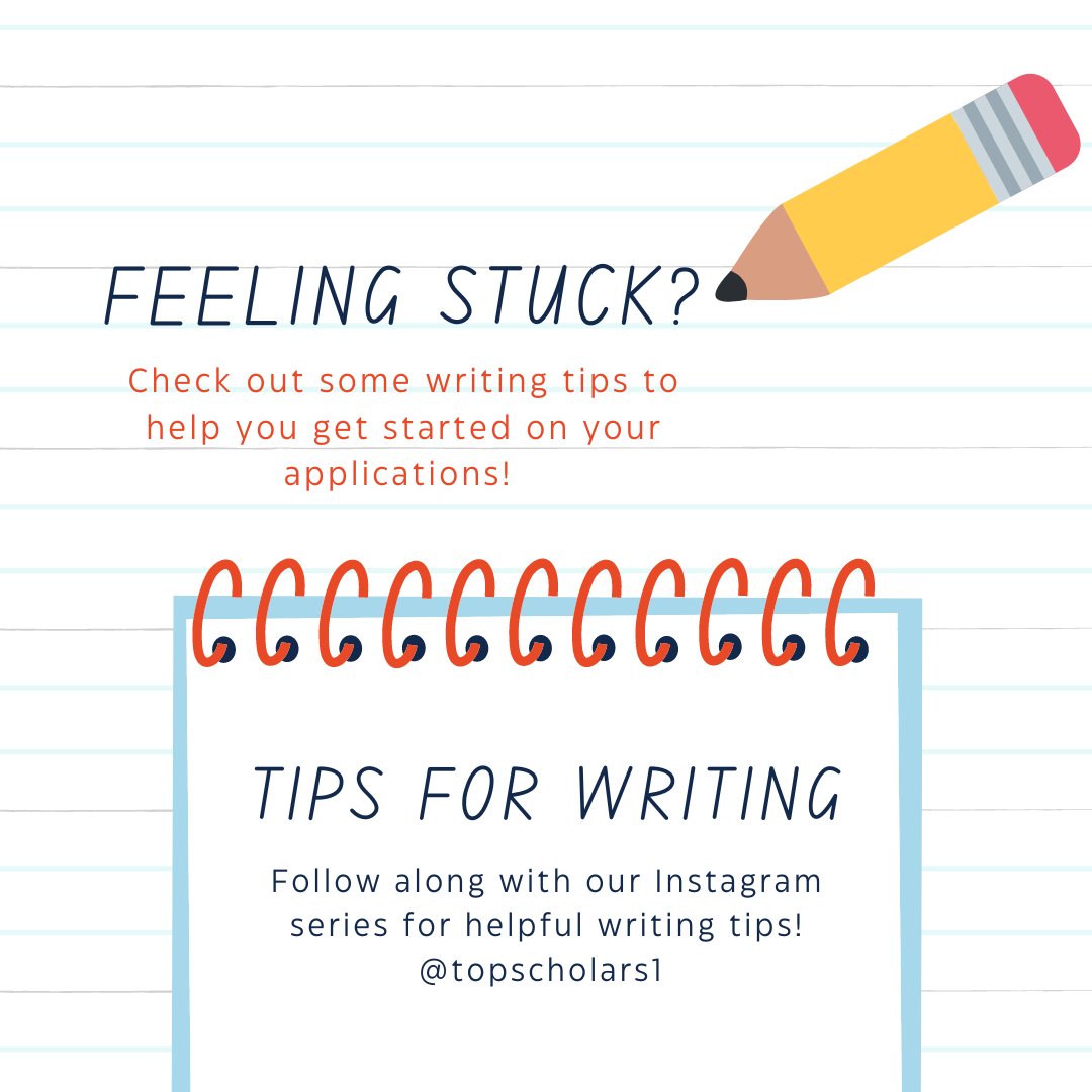 TopScholars1's tweet photo. Need help writing your scholarship applications? Follow along with our Instagram series for helpful writing tips to help you get unstuck! Follow us @TopScholars1 on Instagram! https://t.co/7IuklS30Mi